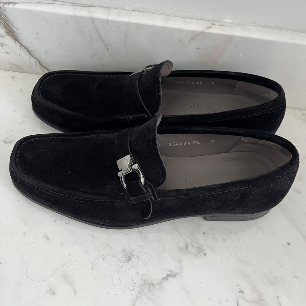 Salvatore Ferragamo Black Suede Slip-Ons Size EE8